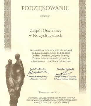 Nakrętki zbieramy, chorym dzieciom pomagamy